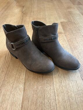 Bass Brown Suede Ankle Booties with Decorative Strap